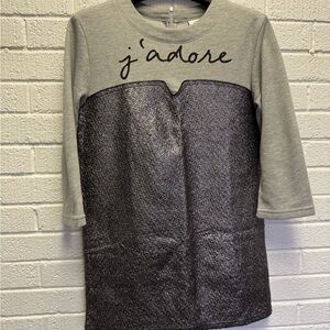 Chic Gray and Black Midi Dress with Textured Elegance M